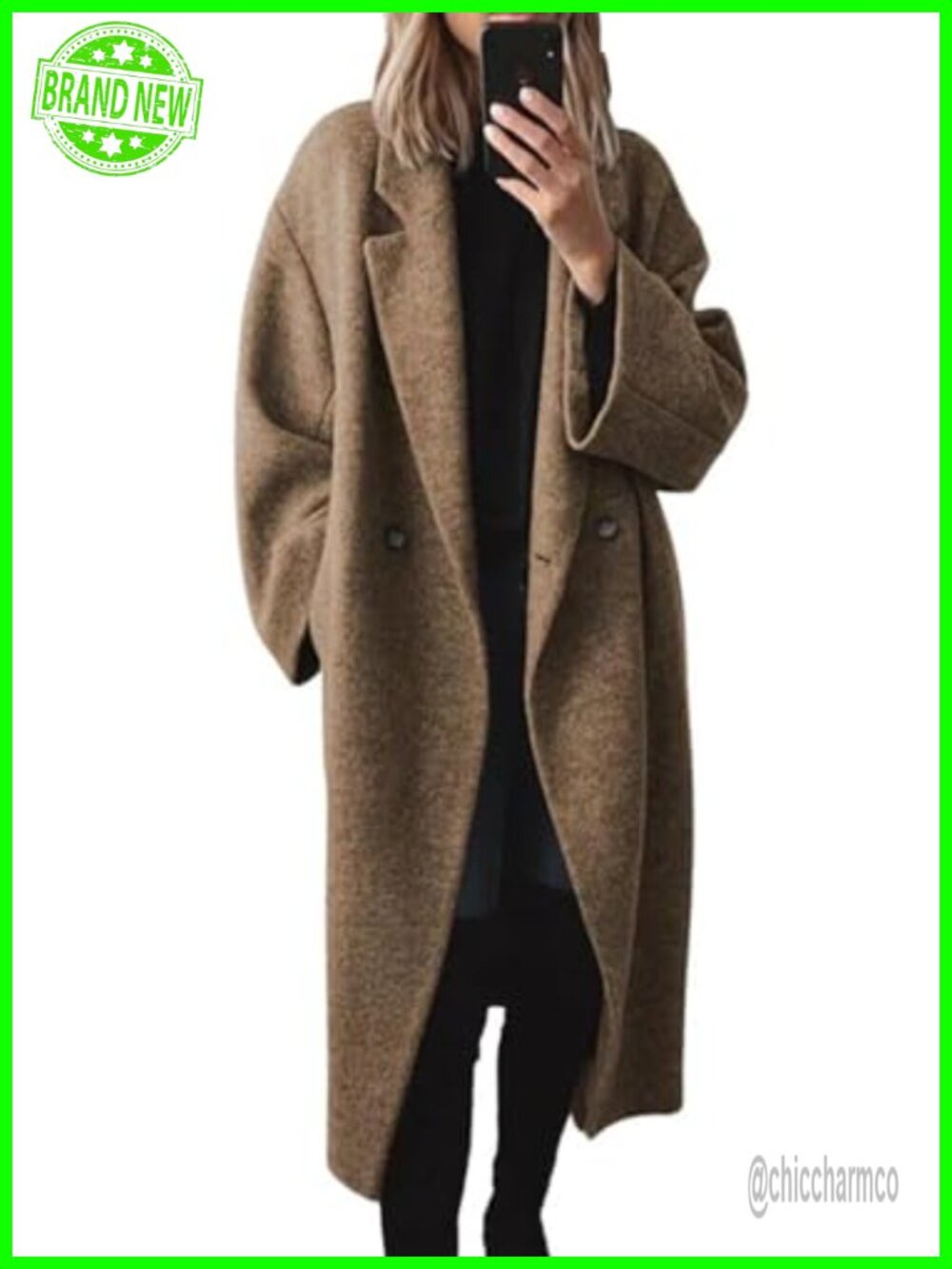 Wool Blend Pea Coat Double Breasted Notch Lapel Long Sleeve